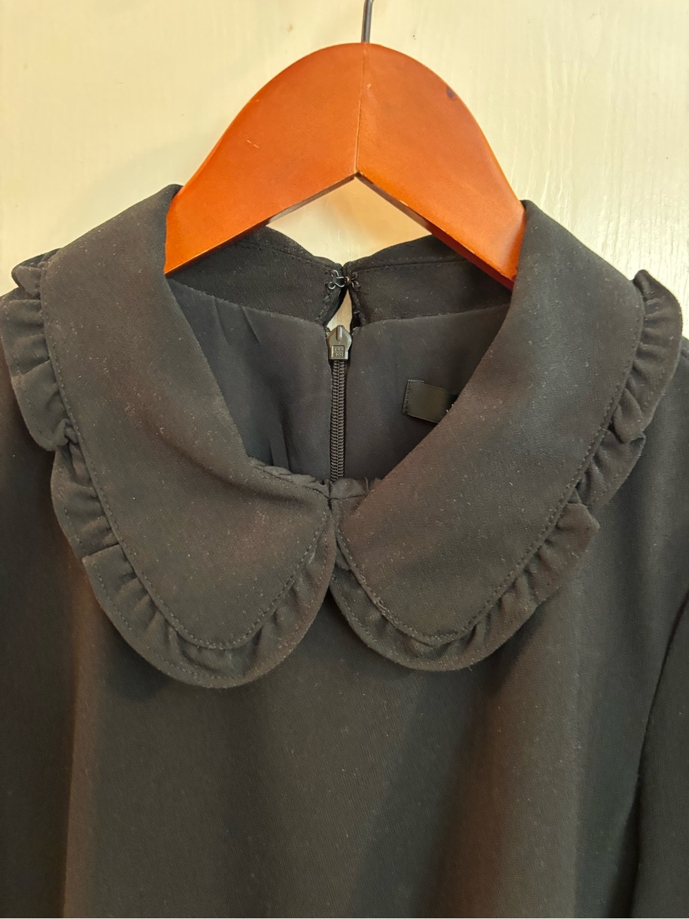 J. Crew Black Long Sleeve Dress with Ruffled Peter Pan Collar